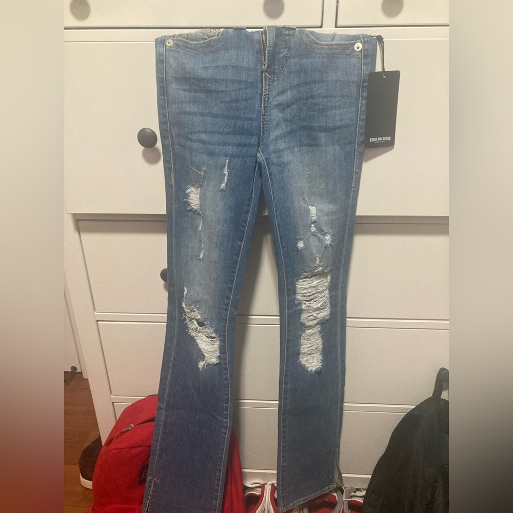 True Religion Billie High Rise Destroy Ripped Jeans Size 24
